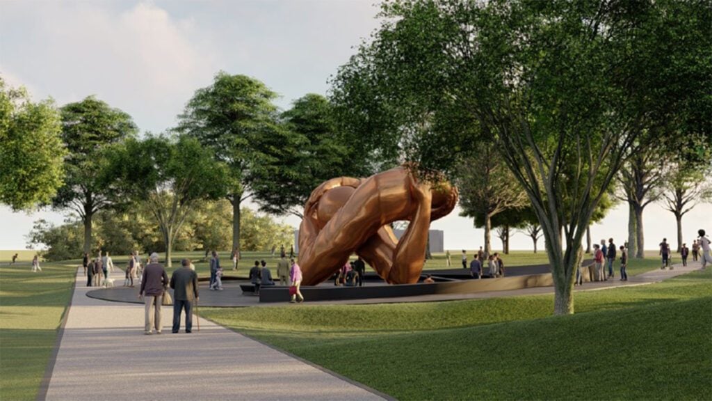 A rendering of<i>The Embrace</i> on the Boston Common. Courtesy of King Boston.