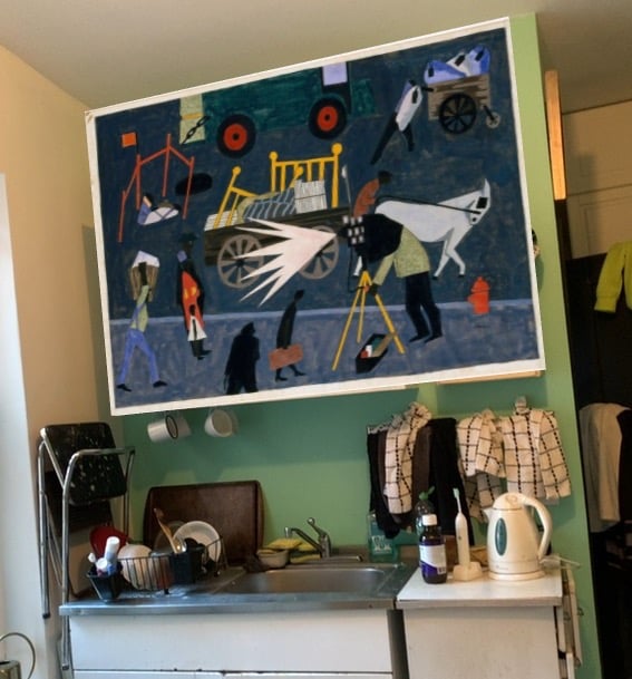 Jacob Lawrence's <em>The Photographer</em>, contemplated in the kitchen.