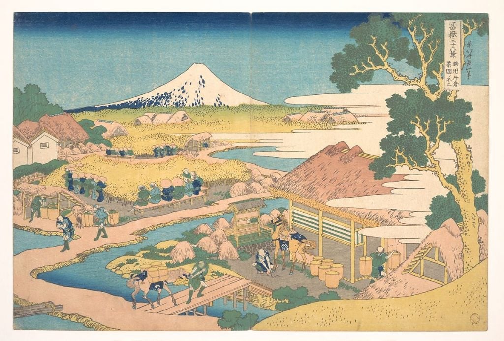 Katsushika Hokusai, Fuji from the Katakura Tea Fields in Suruga from the series "Thirty-six Views of Mount Fuji" (1830–1832). Collection of the Metropolitan Museum of Art.