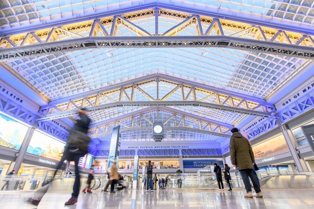 A view of the Moynihan Train Hall of Penn Station on its opening day on January 01, 2021 in New York City. (Photo by Roy Rochlin/Getty Images.)