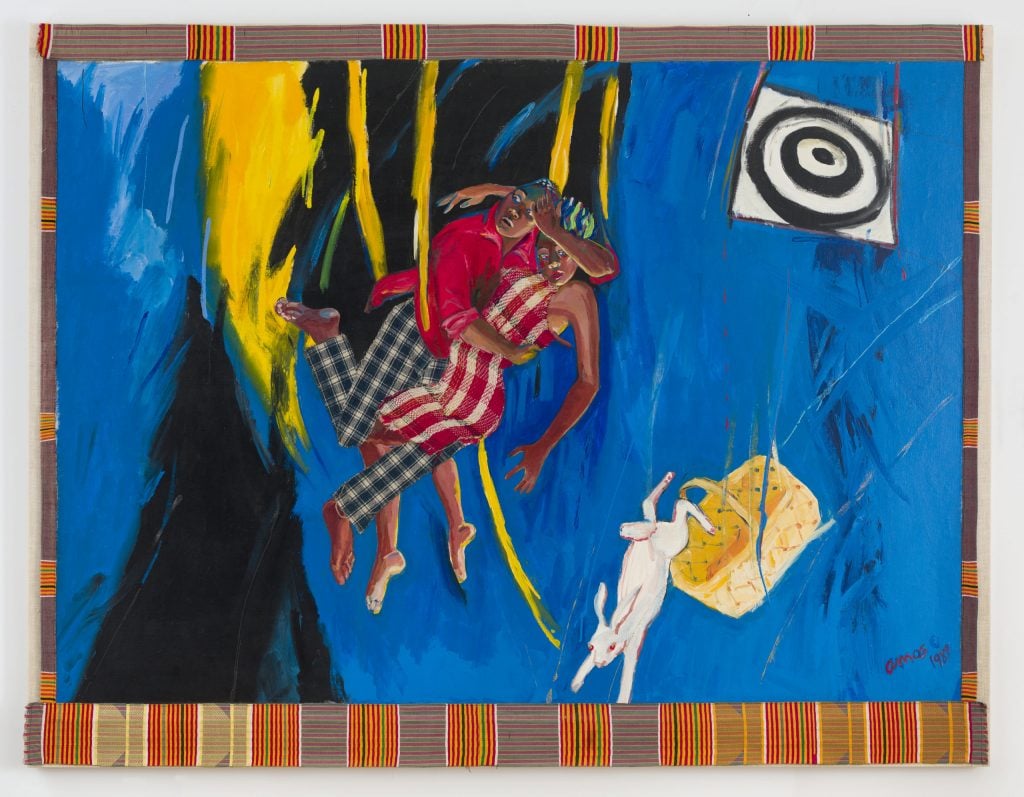 Emma Amos, <em>Creatures of the Night</em> (1985). Collection of the Amos family, courtesy Ryan Lee Gallery, New York.