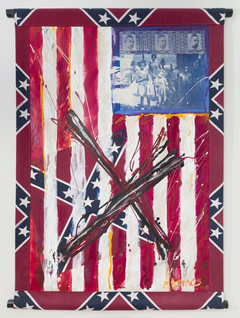 Emma Amos, <em>X-Flag</em> (1992). Courtesy of a private collection.