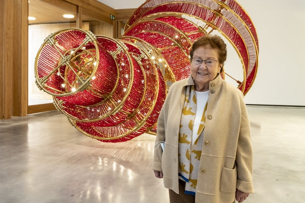 Helga de Alvear in 2021 in front of <i>Descending Light</i> (2007) by Ai Weiwei. Photo: Andy Solé.