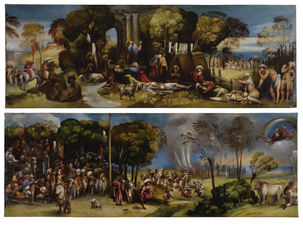 Giovanni Francesco di Niccolò di Luteri's (called Dosso Dossi) <i>The Plague at Pergamea; The Sicilian Games</i>. Courtesy Sotheby's.