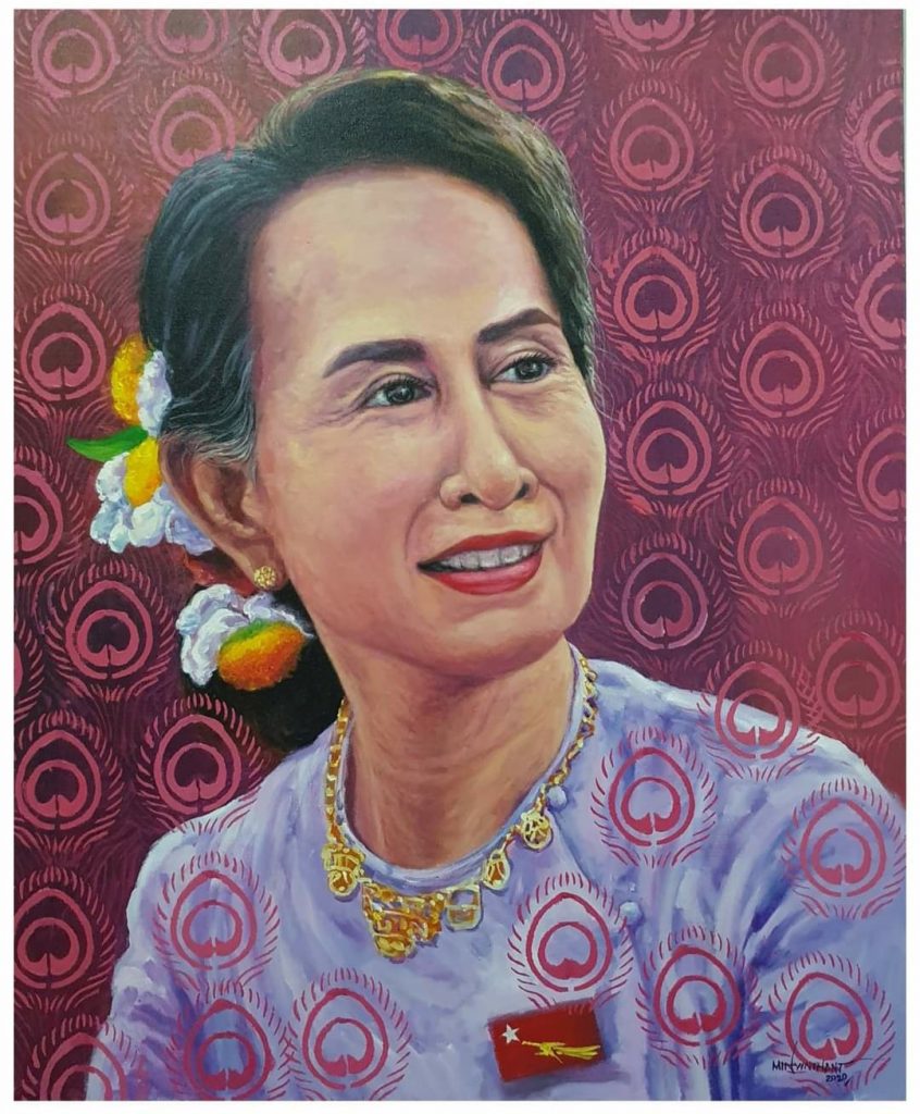 Min Yin Thant portrait of Aung San Suu Kyi, Myanmar's rightfully elected leader. Courtesy of the artist. 