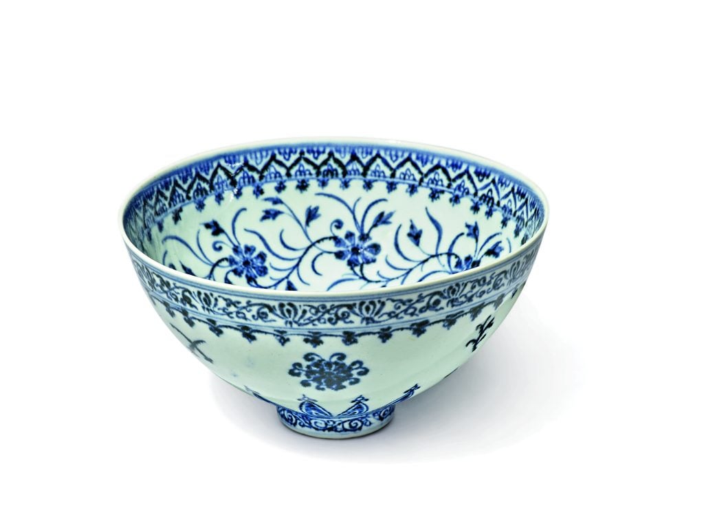 Blue and white "floral" bowl, Ming Dynasty, Yongle Period. Image courtesy of Sotheby's. 