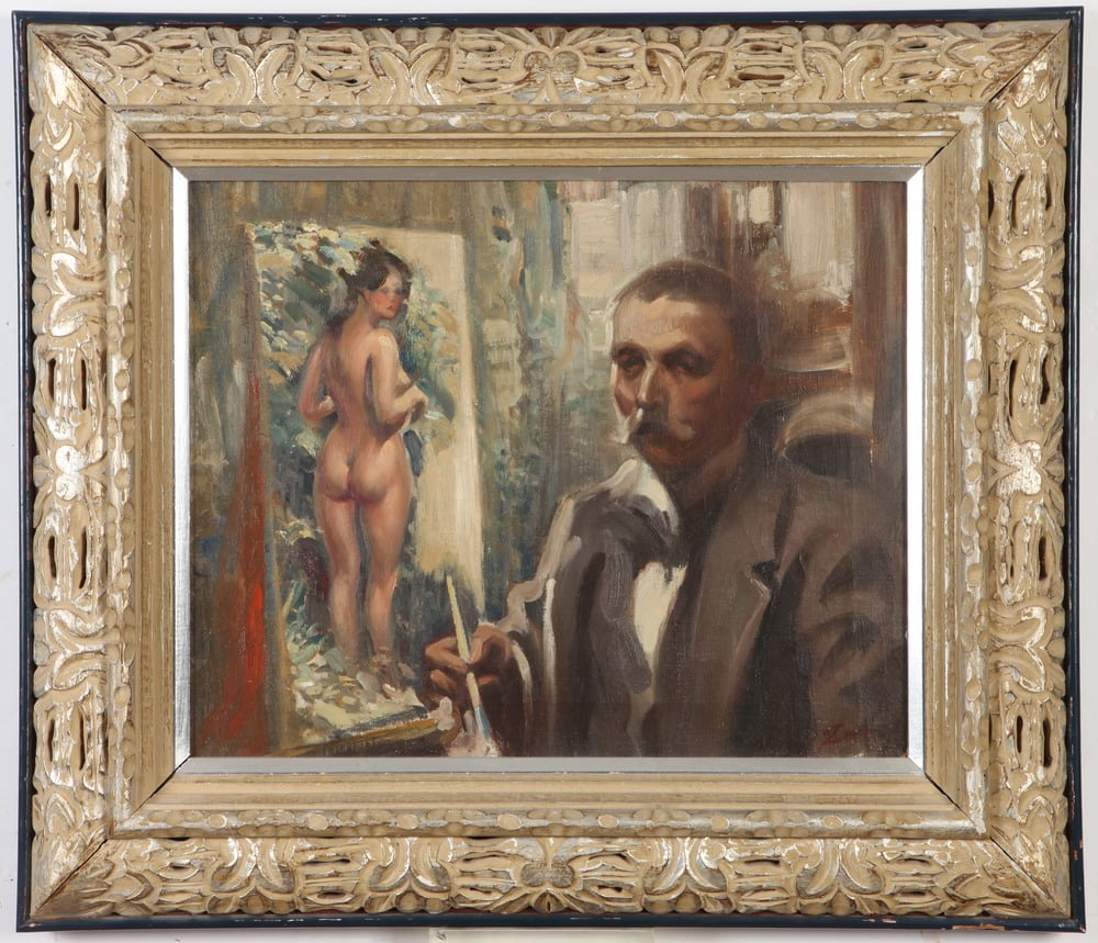 Anders Zorn, <i>Self-Portrait of Artist Painting Nude</i> (c. 1900). Courtesy of Sloans & Kenyon.