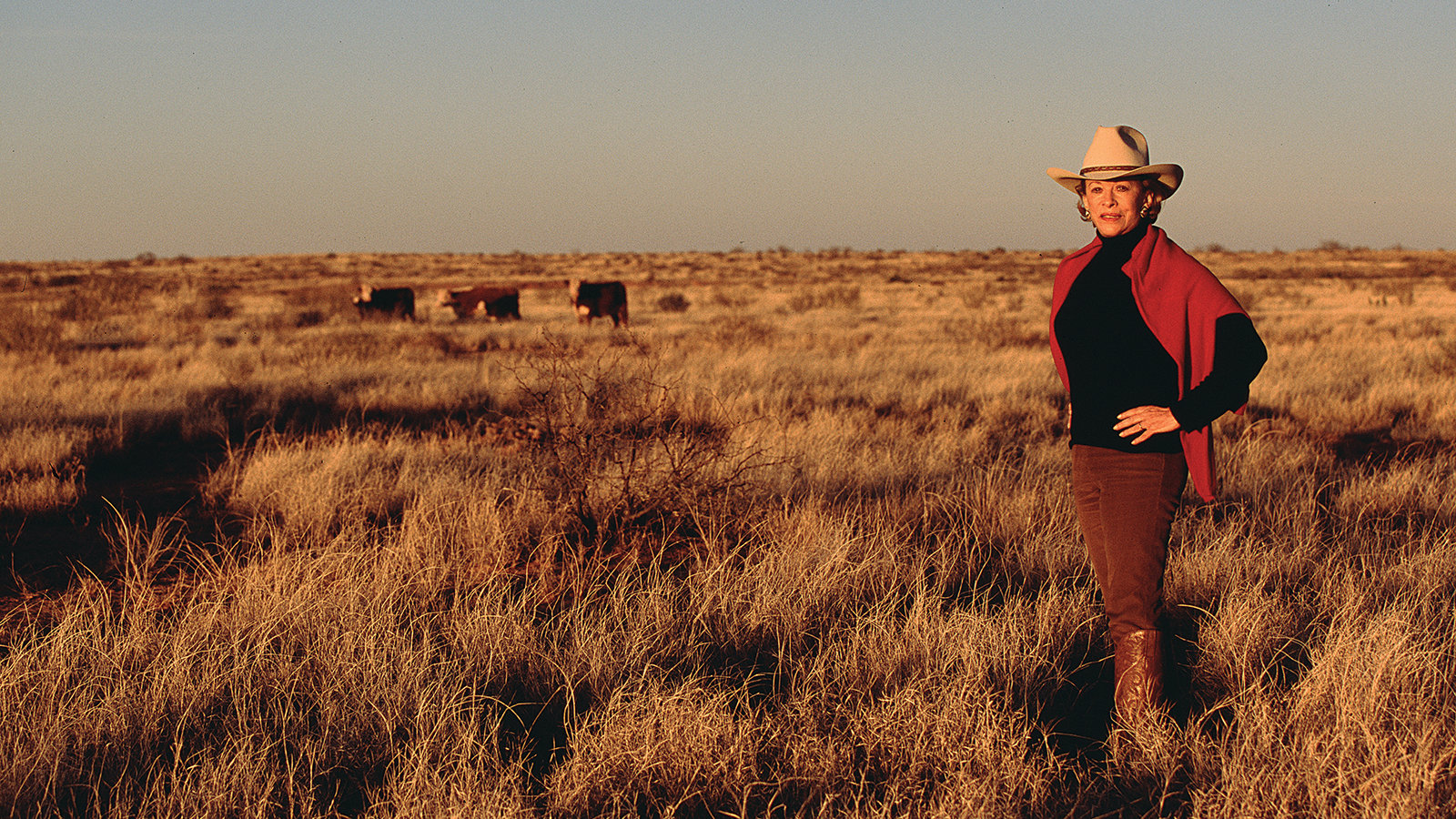 Anne Marion on her Four Sixes Ranch in Texas. Courtesy of Sotheby's.