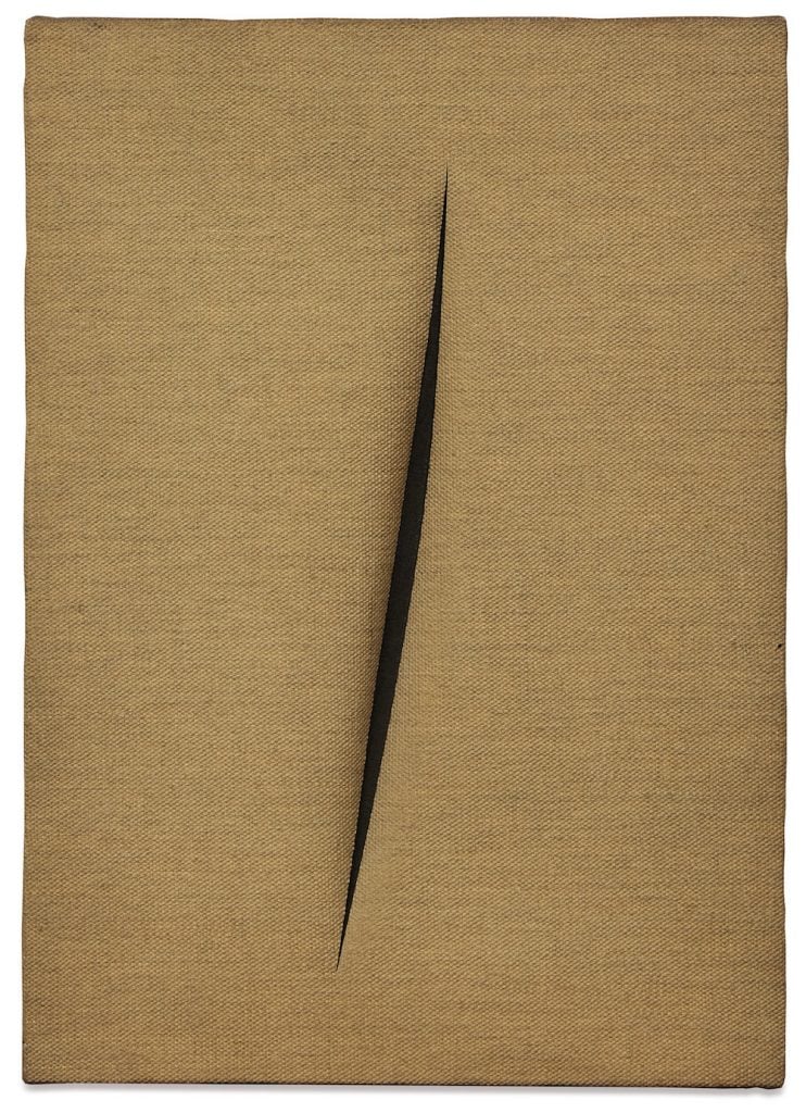 Lucio Fontana, Concetto Spaziale Attesa (1963) with a dedication to Jeanne-Claude. Image courtesy Sotheby's.