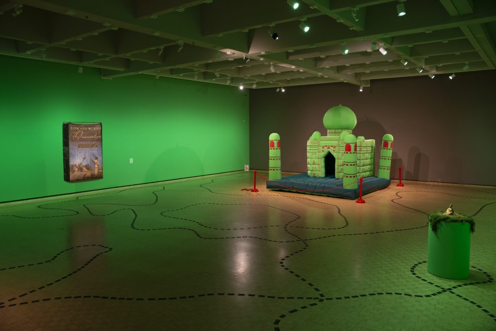 Installation view of Divya Mehra's "From India to Canada and Back to India (There is nothing I can possess which you cannot take away)," (2020) at MacKenzie Art Gallery. Photo: Sarah Fuller. Image Courtesy the artist and Georgia Scherman Projects.