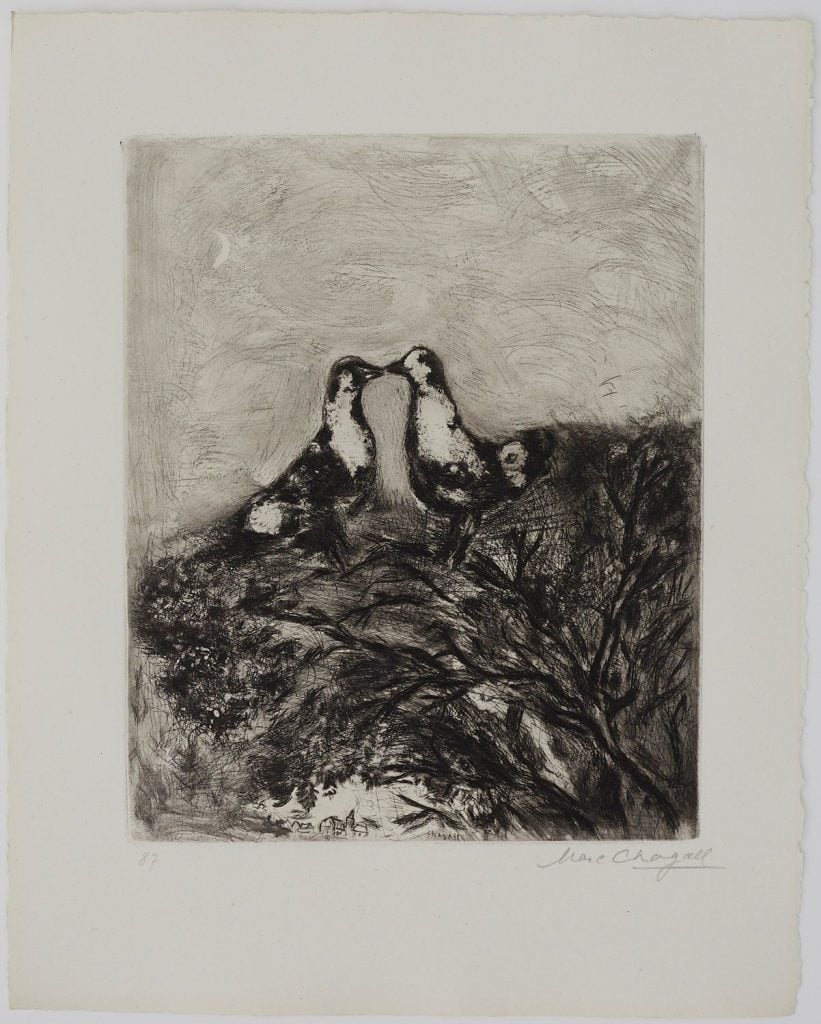 Marc Chagall, Les deux Pigeons (1927–1930). Courtesy of Galerie Fetzer.