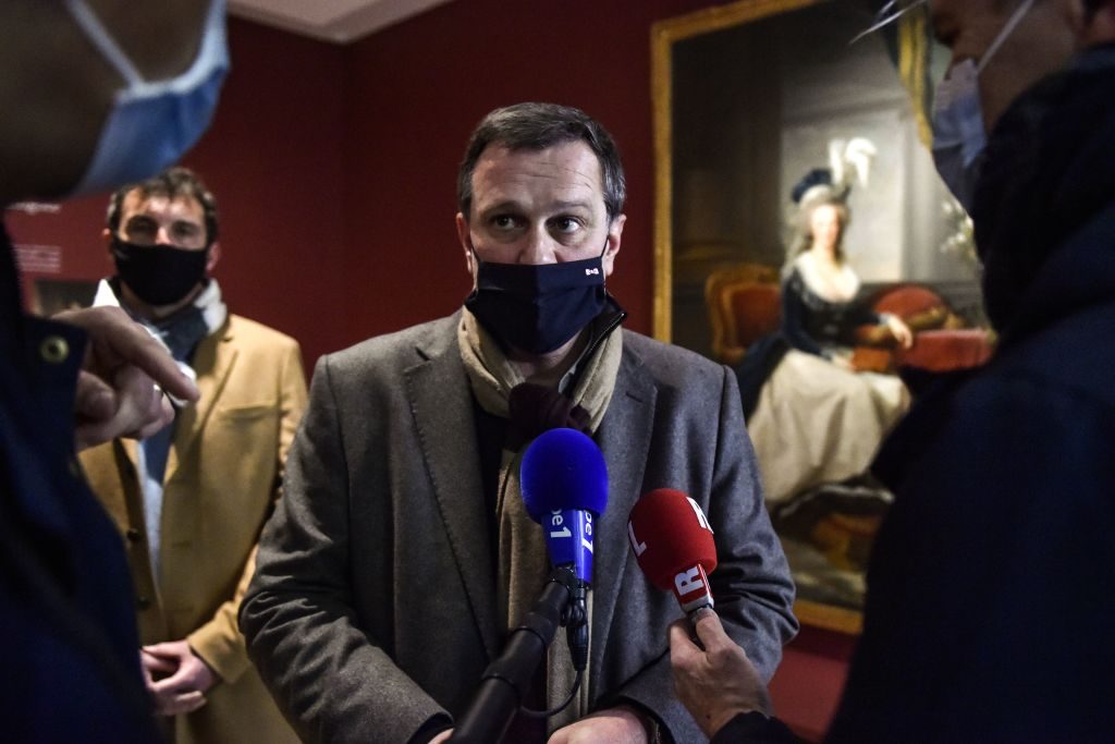 French far-right party Rassemblement National (RN) mayor of Perpignan Louis Aliot speaks to the press at the Hyacinthe-Rigaud art museum in Perpignan on February 9, 2021. Photo: Raymond Roig / AFP via Getty Images.