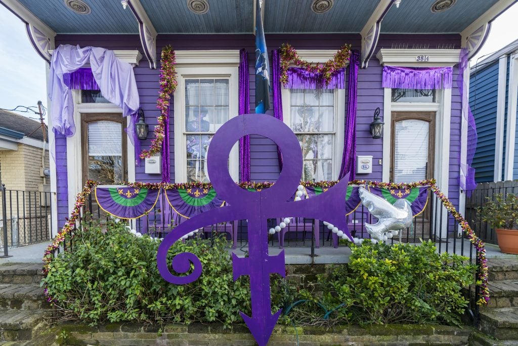 A Mardi Gras house float decorated to honor Prince in New Orleans. Photo by Erika Goldring/Getty Images.]