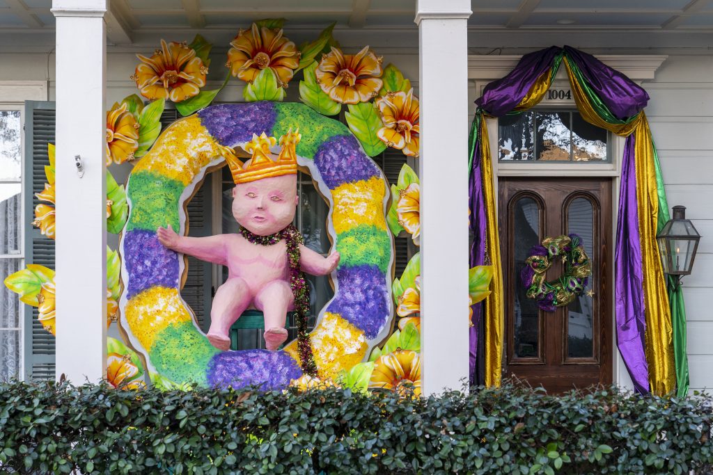 The King Cake Baby house, created by Royal Artists, a Mardi Gras house float in New Orleans. Photo by Erika Goldring/Getty Images.