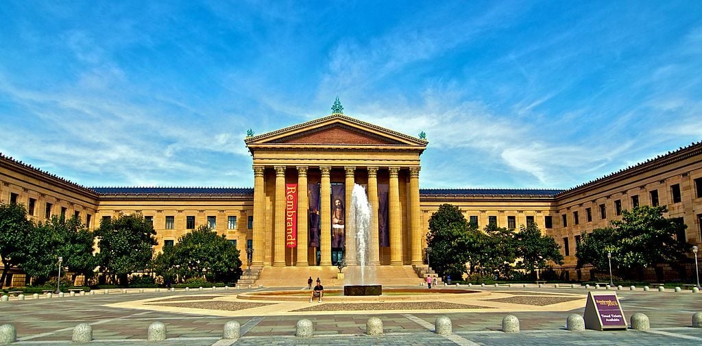 Front view of the main building of the Philadelphia Museum of Art.