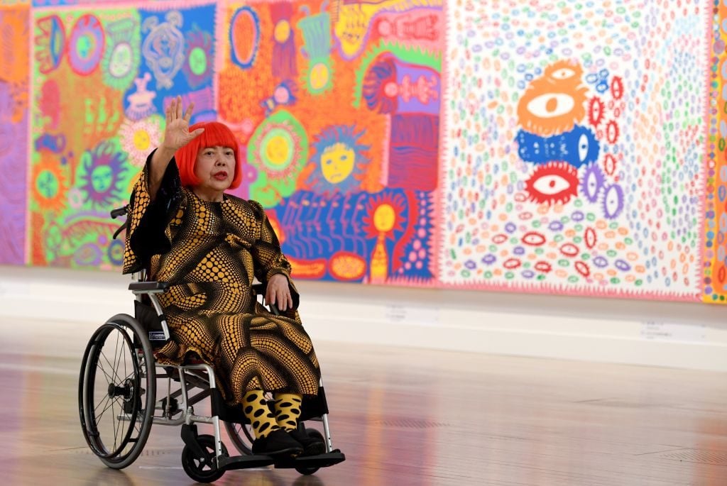 Yayoi Kusama at the National Art Center in Tokyo in 2017. Photo: TOSHIFUMI KITAMURA/AFP via Getty Images.