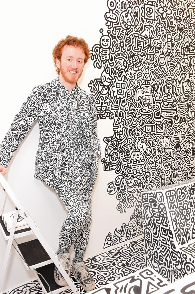 Mr. Doodle at the launch of "Sense of Space" a multi-room sensory art experience in Exchange Square in London in 2018. Photo by David M. Benett/Dave Benett/Getty Images for Broadgate.