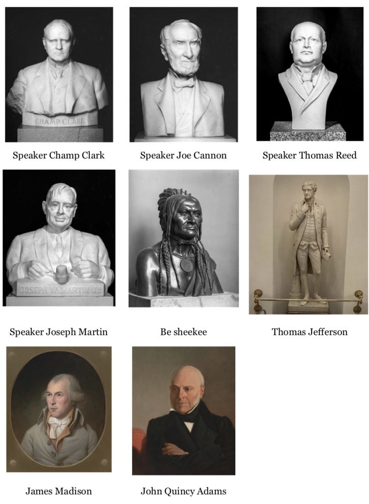 These eight artworks are in need of conservation after the January 6 capitol invasion. Courtesy of the Office of the Clerk. 