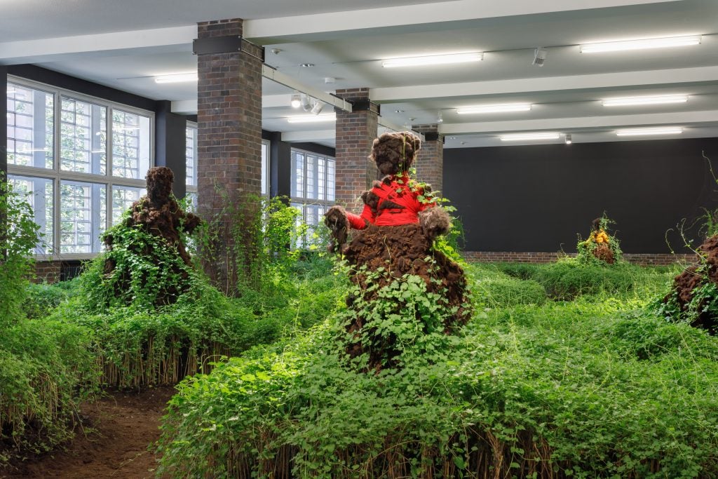Precious Okoyomon, installation view of “Earthseed” at the Museum Für Moderne Kunst, Frankfurt (2020). Photo by Axel Schneider, courtesy of the artist and Museum Für Moderne Kunst, Frankfurt; and Quinn Harrelson/Current Projects.