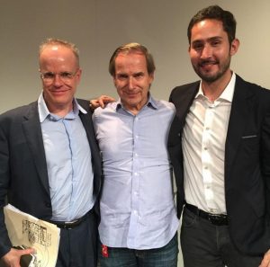 Hans Ulrich Obrist, Simon de Pury, and Instagram cofounder Kevin Systrom at Art Basel Miami.