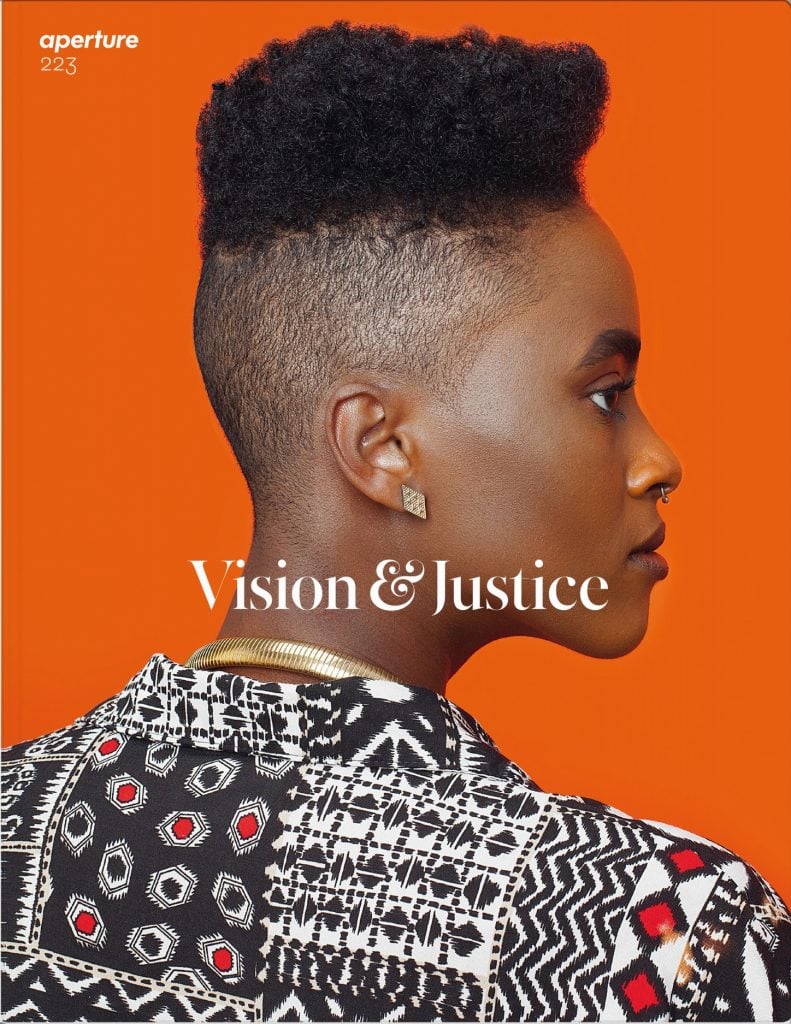 One of two covers of <em>Aperture</em> 223, "Vision and Justice," featuring Awol Erizku, <em>Untitled (Forces of Nature #1)</em> (2014).