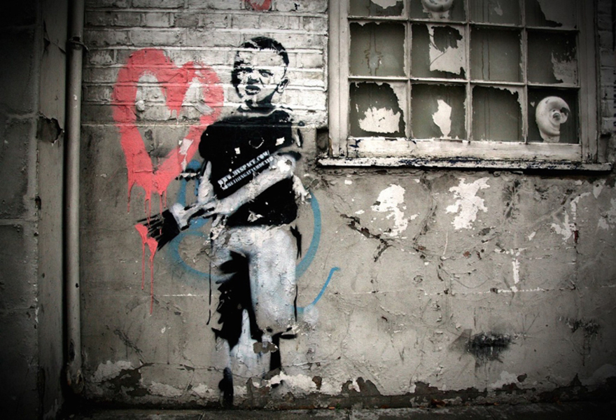 Banksy, <em>Heart Boy</em> (2009). Photo courtesy of the Moco Museum Amsterdam.