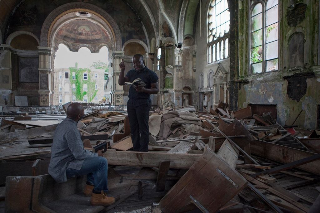 Theaster Gates, <em>Gone Are the Days of Shelter and Martyr</em> (2014), video still. Photo ©Theaster Gates, courtesy White Cube and Regen Projects, Los Angeles.