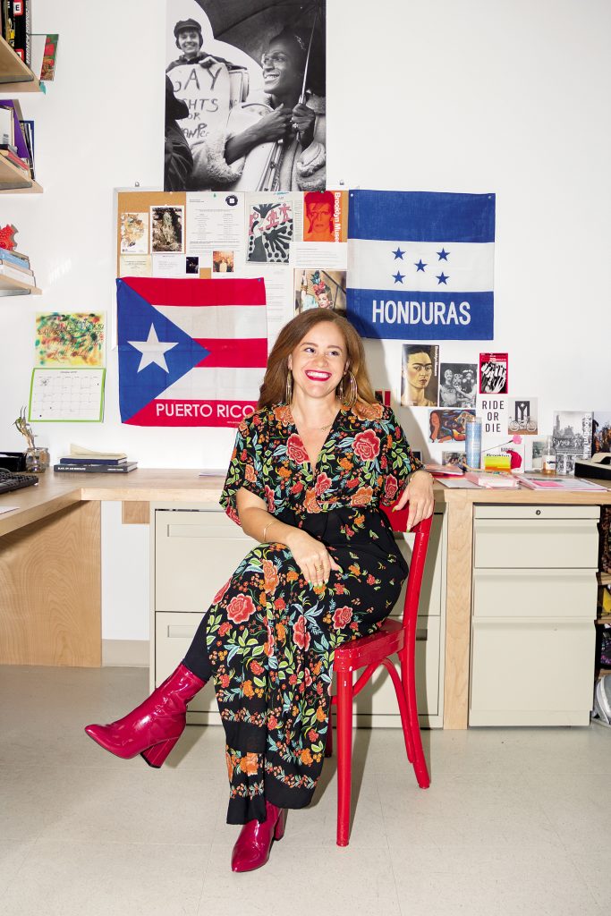 Lauren Argentina Zelaya at her desk at the Brooklyn Museum. Photo by Sunny Leerasanthanah, ©2021 Jasmin Hernandez.