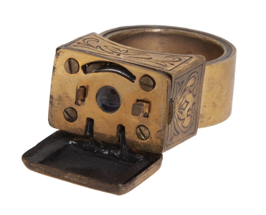 A Soviet KGB spy miniature camera designed to look like a ring. Courtesy Julien's Auctions.