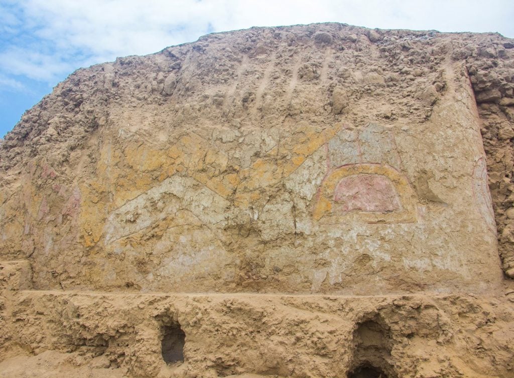 Farmers expanding their fields in Peru discovered this ancient temple with a mural depicting a spider god. Photo by Andina/AFP/Getty Images.