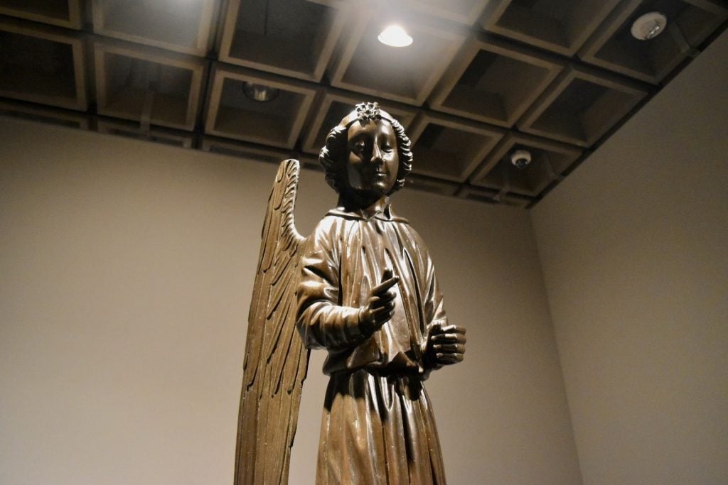 Jean Barbet, <em>Angel</em> (1475) at the Frick Madison. Photo by Ben Davis.