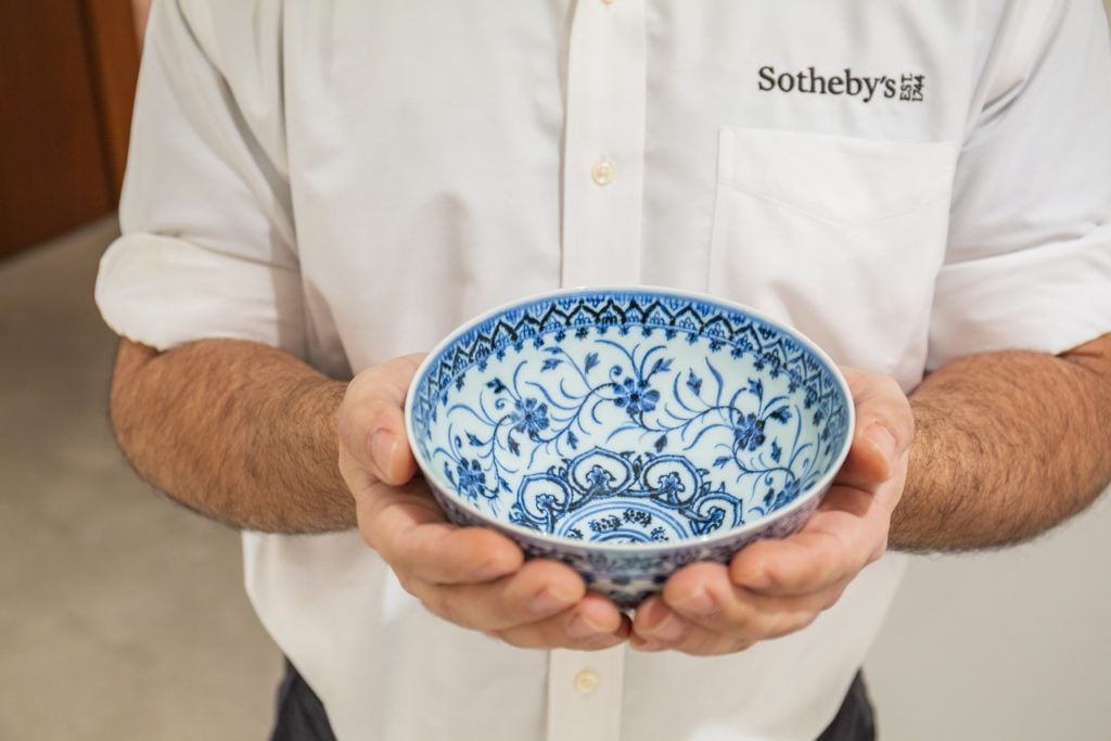 Blue and white "floral" bowl, Ming Dynasty, Yongle Period. Image courtesy of Sotheby's. 