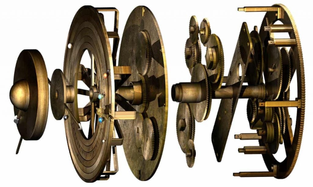 A computer generated rendering of the Antikythera mechanism. Image courtesy of the University College London. 