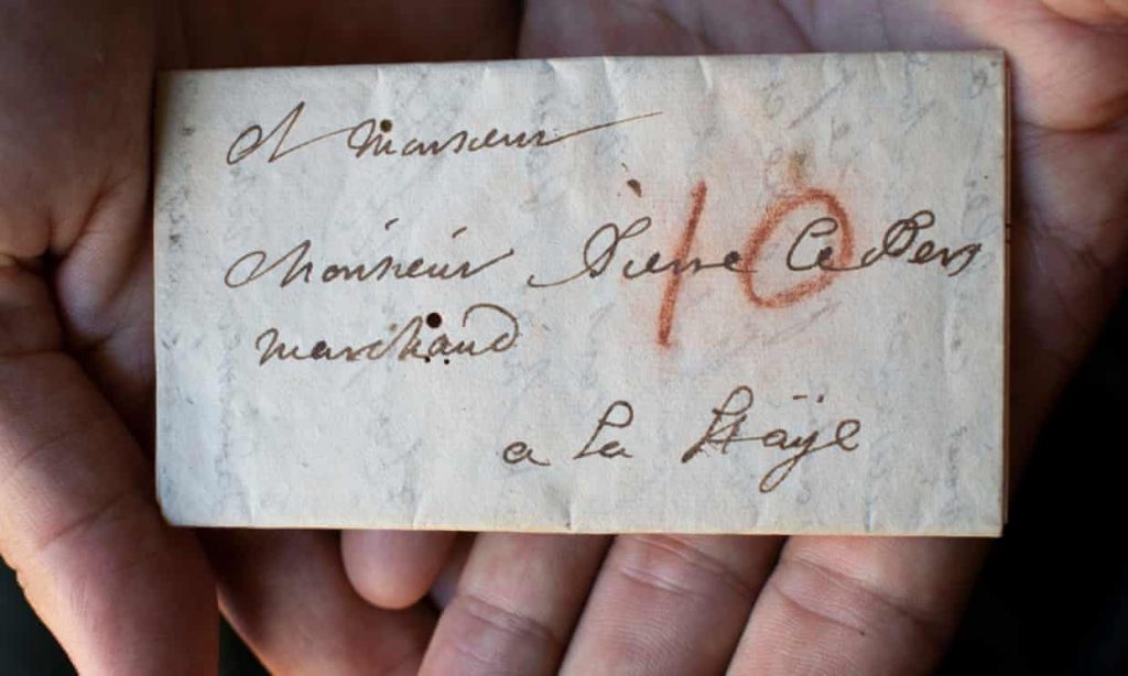 Virtual unfolding algorithms allow us to read this unopened letter with a paper lock from the Brienne Collection in The Hague, Netherlands. Photo courtesy of the Unlocking History Research Group archive.