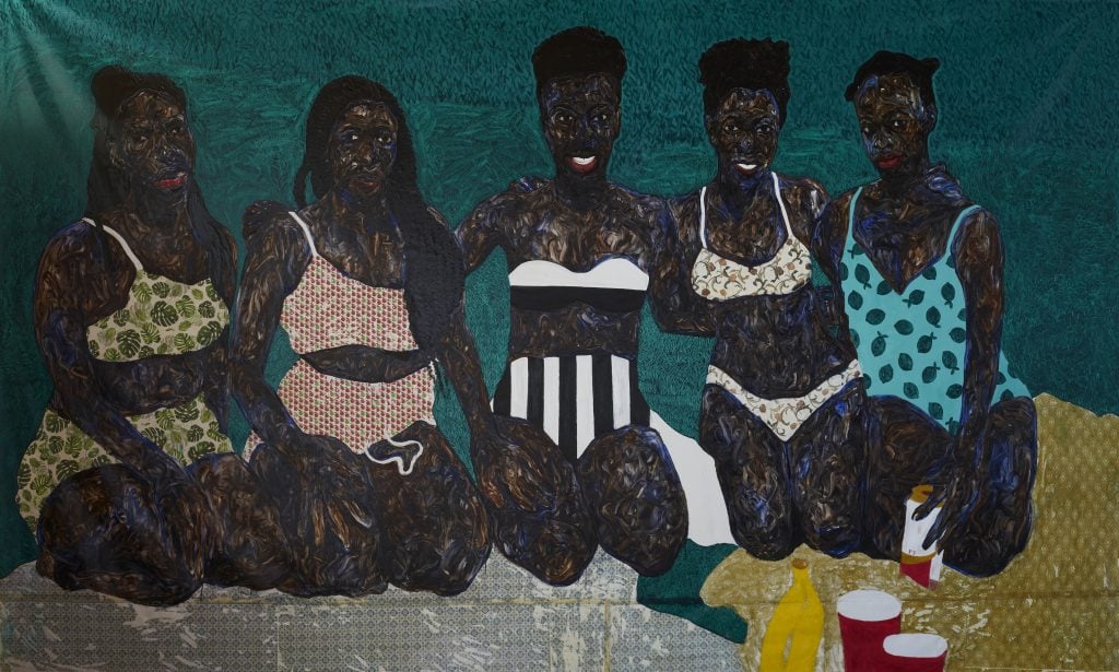 Amoako Boafo, <i>Untitled (work in progress)</i>. Courtesy the artist and Gallery 1957.