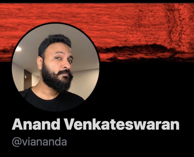Screenshot of Twitter profile of Anand Venkateswaran, aka Twobadour.