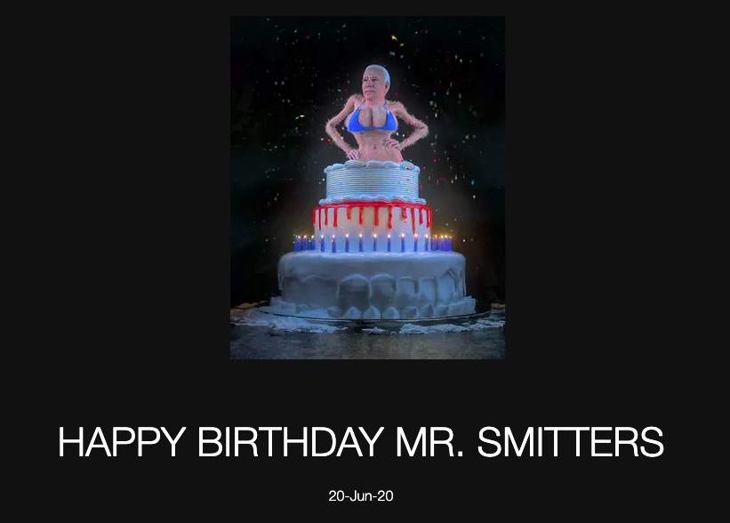 Screenshot of Beeple's <em>Happy Birthday Mr. Smitters</em> from June 20, 2020, as posted to his website. Courtesy the artist.