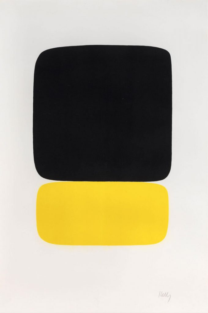 Ellsworth Kelly, Black over Yellow (Noir sur Jaune) from "Suite of Twenty-Seven Color Lithograph" (1964). Courtesy of Robert Fontaine Gallery.