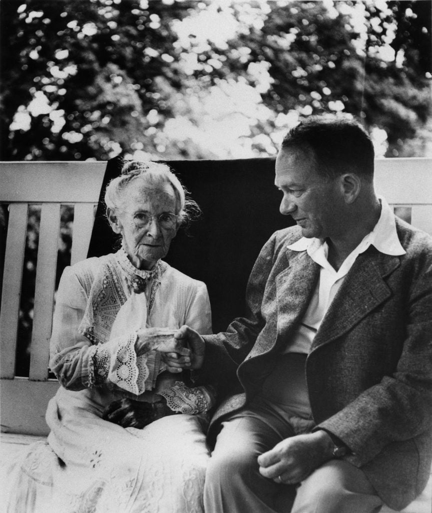 Grandma Moses and Otto Kallir in Eagle Bridge, New York in 1944. Photo courtesy of the Kallir Research Institute, Institute, ©Grandma Moses Properties Co., New York.