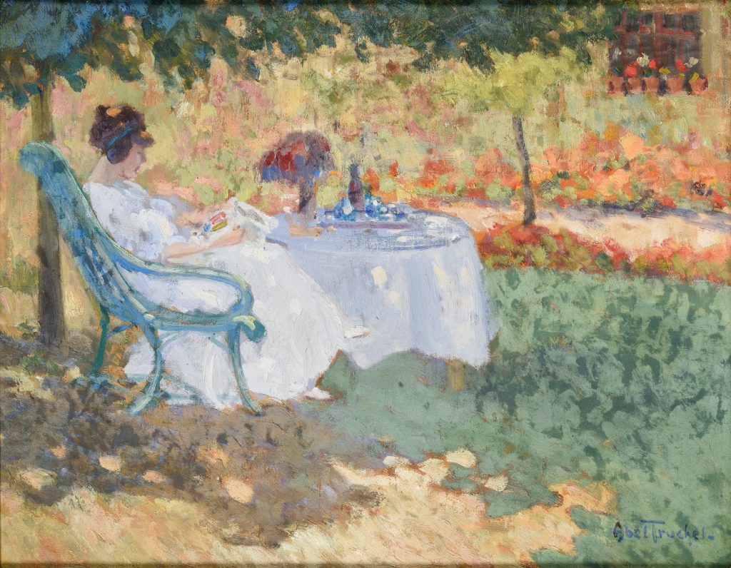 Louis Abel-Truchet, Femme au jardin lisant. Courtesy of Galerie Alexis Bordes.