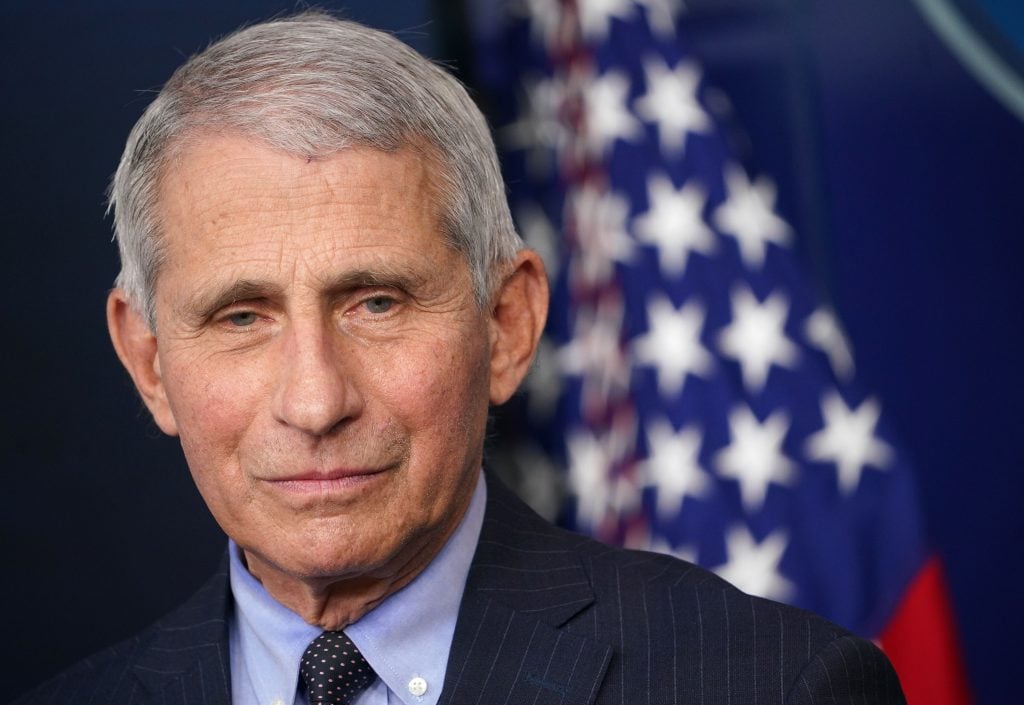 Director of the National Institute of Allergy and Infectious Diseases Anthony Fauci at the White House in Washington, DC for a daily briefing on January 21, 2021. Photo by Mandel Ngan/AFP via Getty Images.