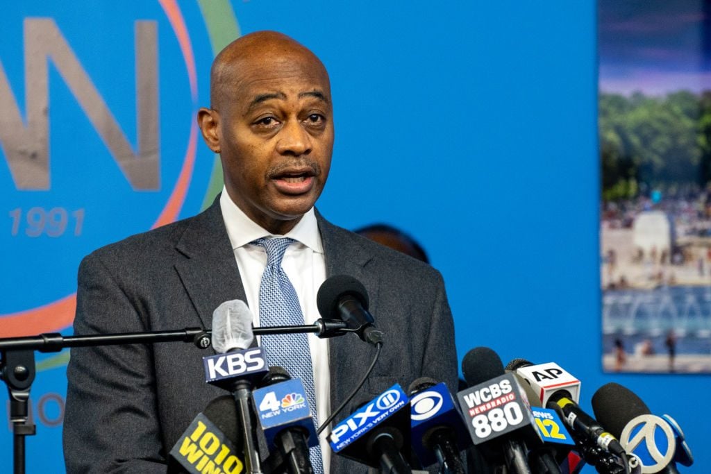 New York City Mayoral candidate Ray McGuire speaks during a press conference at the National Action Network's House of Justice to denounce the rise of attacks against Asian Americans on March 18, 2021 in New York City. Photo by David Dee Delgado/Getty Images.