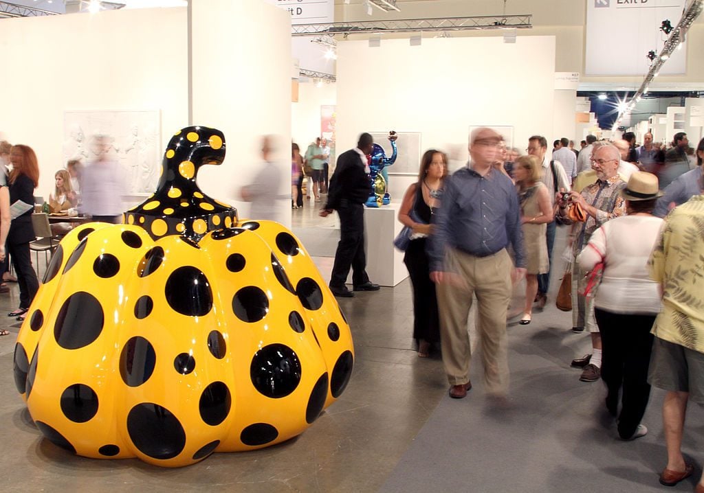 Works by Yayoi Kusama are on display at David Zwirner Gallery's booth at Art Basel Miami Beach in 2013. Photo: Mireya Acierto/Getty Images.