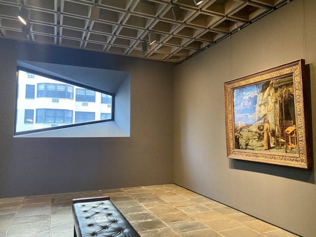 Installation view of Giovanni Bellini, The Ecstasy of St. Francis (c. 1480) at the Frick Madison. Photo by Sarah Cascone.