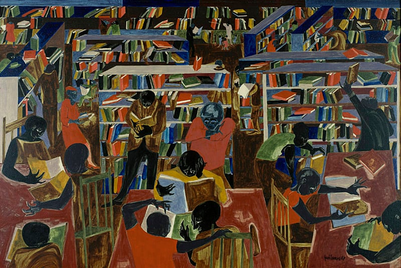 Jacob Lawrence, <i>Dream Series #5: The Library</i> (1967). Funds provided by the National Endowment for the Arts, the Collectors' Circle, the Henry D. Gilpin and John Lambert Funds, and the Pennsylvania Academy Women's Committee