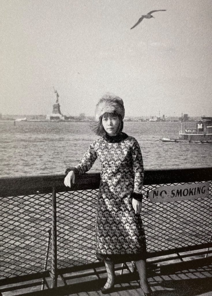 Yayoi Kusama on the Staten Island Ferry, c. 1958. Courtesy of Bonhams.