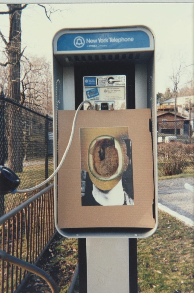 Ray Johnson, <i>Untitled (headshot and Terry Kistler silhouette with payphone)</i> (1992). Courtesy of the Morgan Library & Museum © The Ray Johnson Estate, New York.