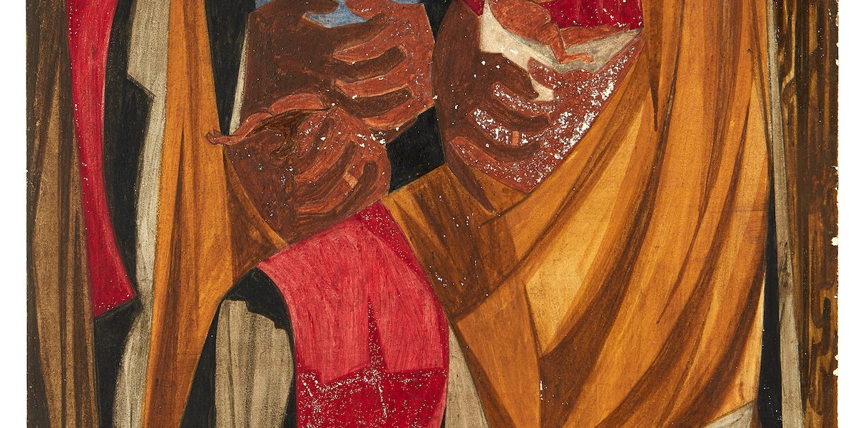 Jacob Lawrence, Immigrants admitted from all countries: 1820 to 1840—115,773, Panel 28, 1956, from "Struggle: From the History of the American People," 1954–56, private collection. © 2021 The Jacob and Gwendolyn Knight Lawrence Foundation, Seattle / Artists Rights Society (ARS), New York.
