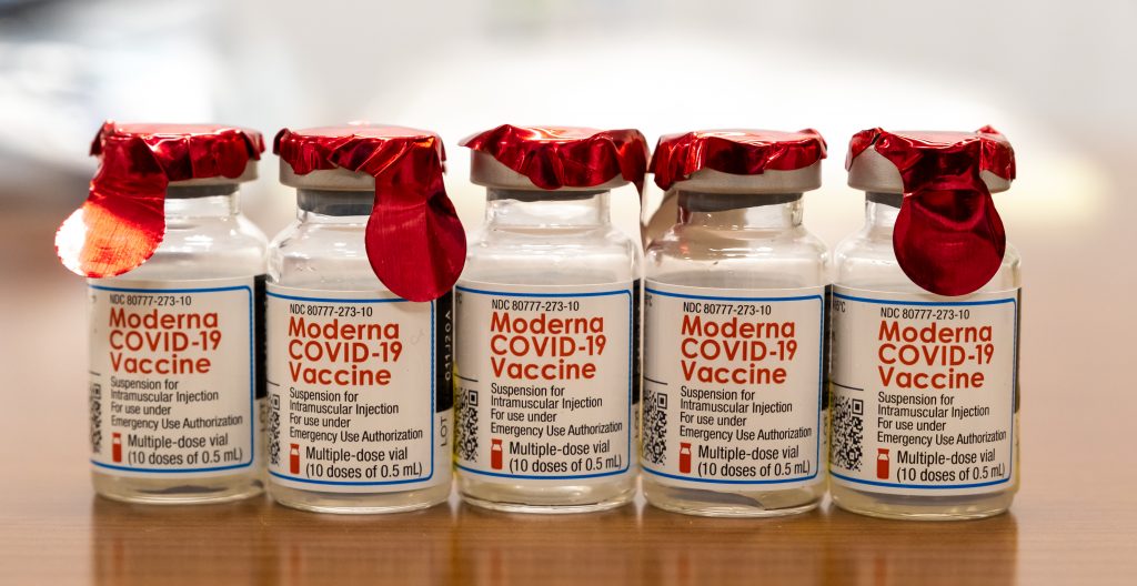 Moderna COVID-19 vaccine vials. Photo courtesy of Northwell Health.