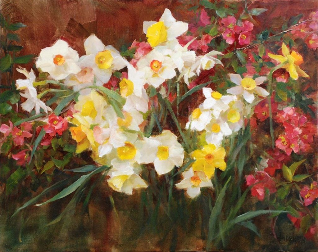 Kathy Anderson, Daffodils and Quince. Courtesy of Susan Powell Fine Art.
